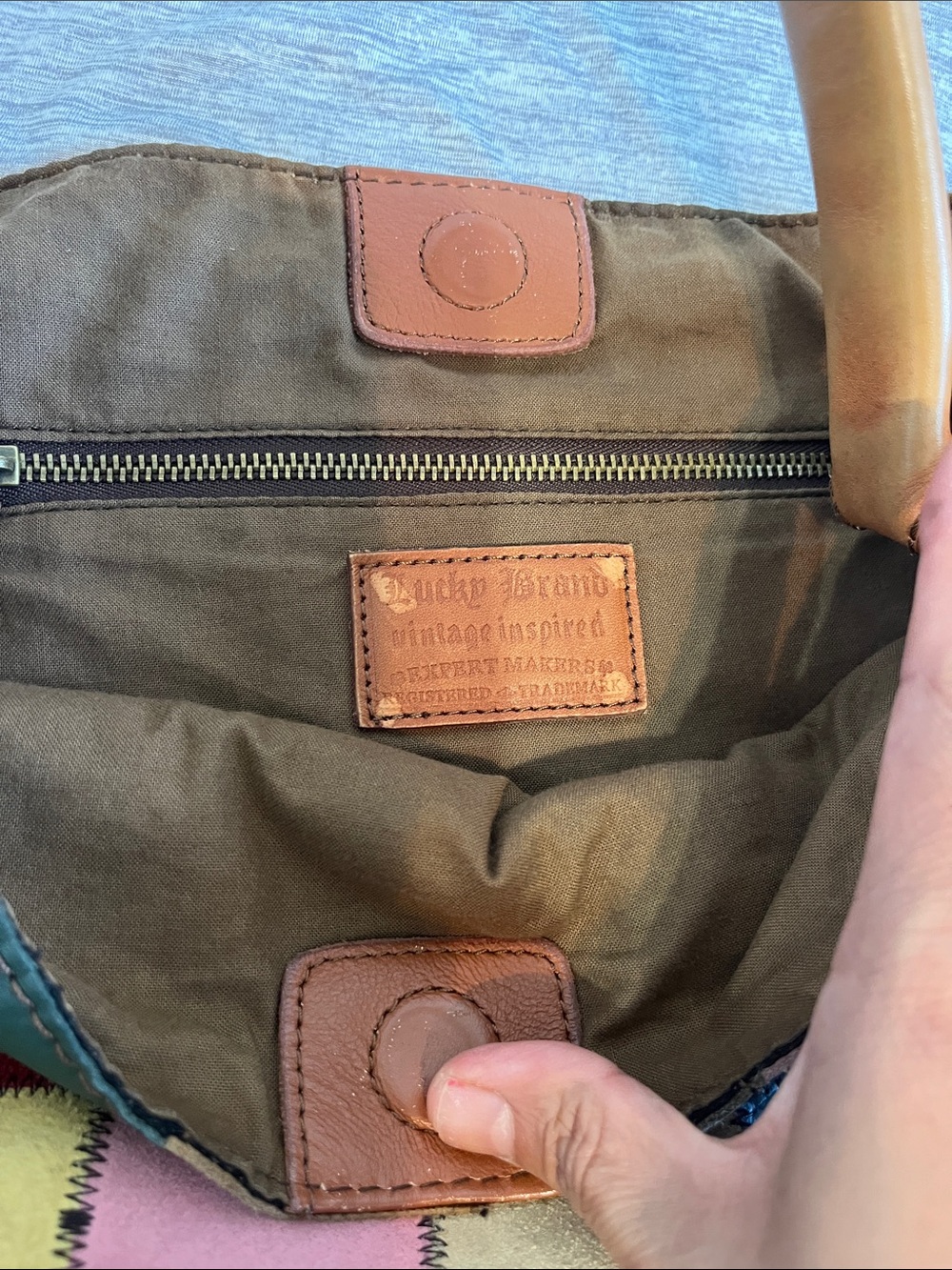 (RARE) Y2K Lucky Brand Ugly Betty Suede/leather Hobo Bag Multicolor Patchwork - Picture 4 of 11